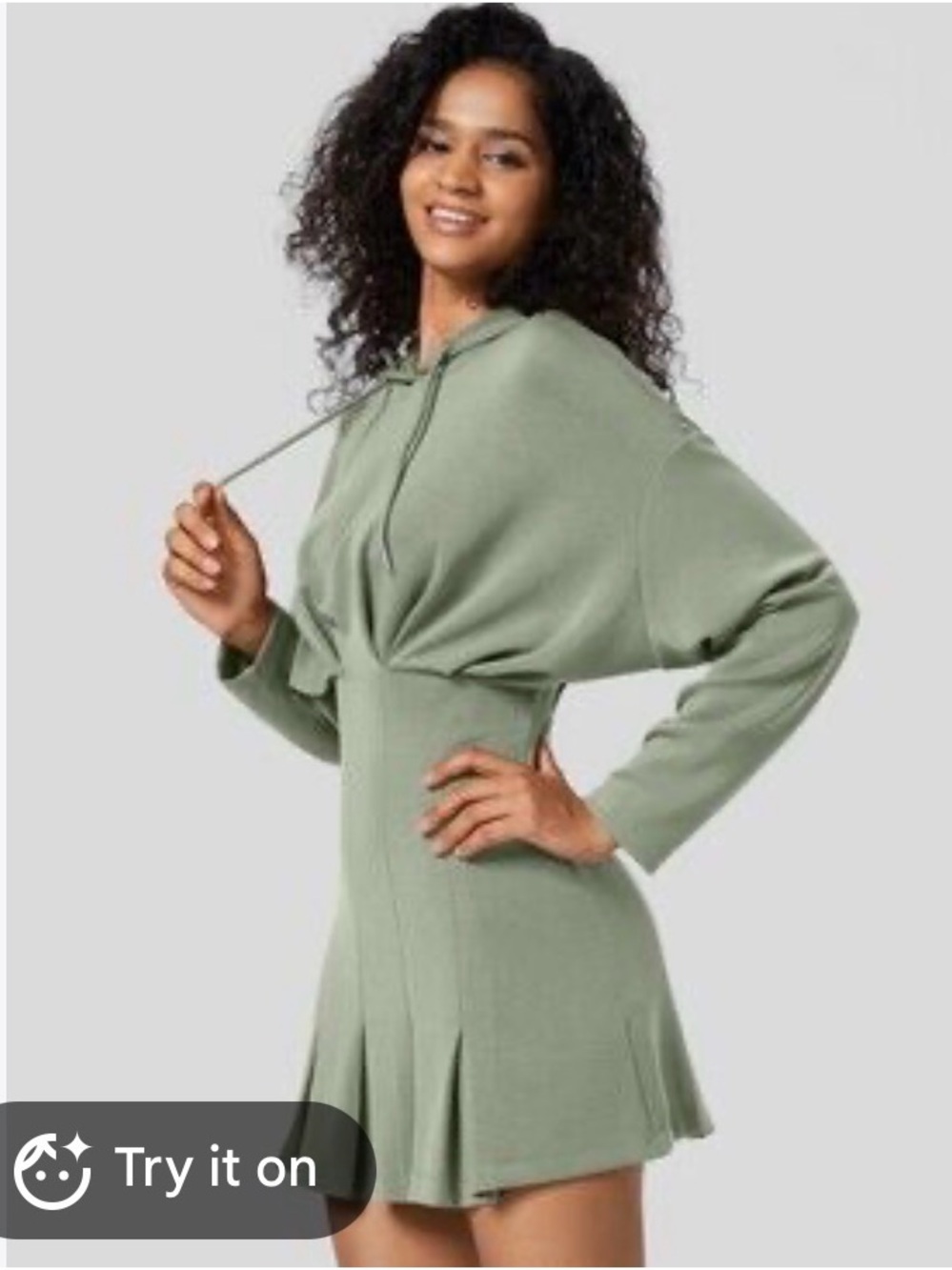 HALARA Sage Green Hooded Fit & Flare Mini Dress